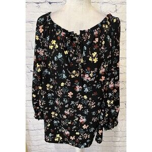 AGB blouse Woman Black Floral  Blouse  Long sleeve BOHO CottageCore Plus Size 2X